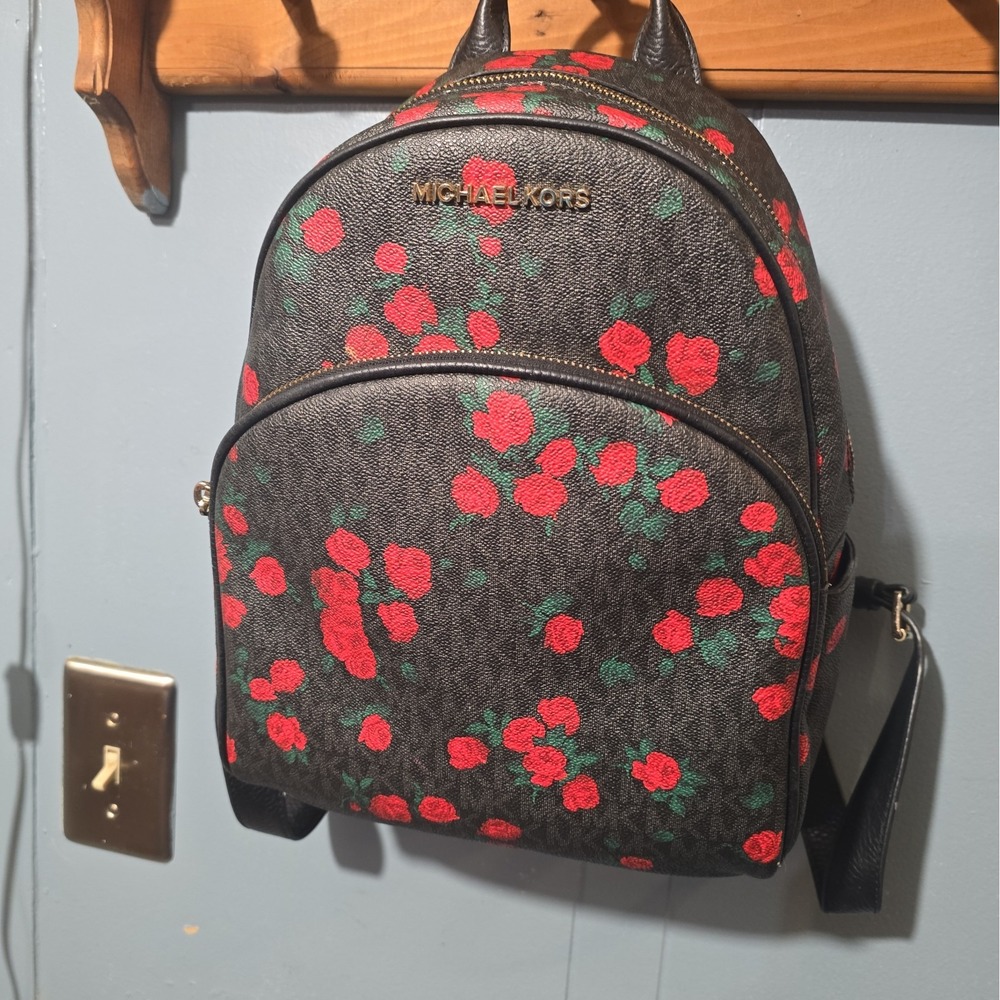 Michael Kors Backpack Abbey Logo Signature Rose Print